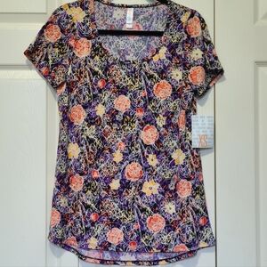 NWT Floral Print Yellow Coral Purple Black LuLaRoe Classic T Size XS